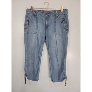 Gap Womens Light Wash Denim Capri Cargo Pants Ruched Drawstring Hem Size 12 Y2K